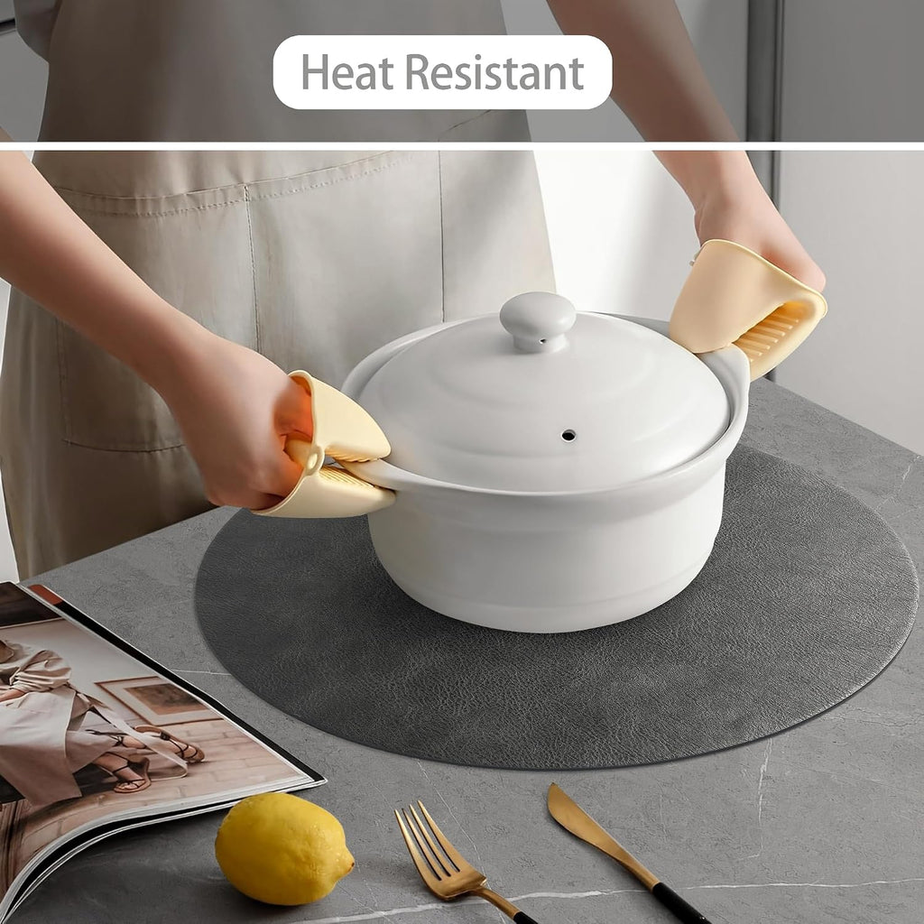 UnivoColors Placemats Round Faux Leather Placemats-Waterproof-Wipe Clean-Heat Resistant-Anti Slip Dining - Set of 8