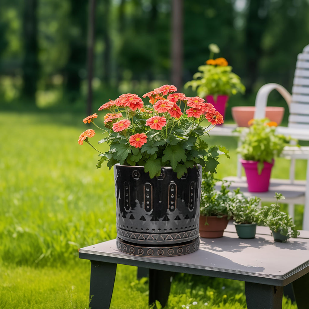 Ceramic Planter for Indoor Plants - 10 Inch Plant Pots with Drainage Hole and Saucer, Round Decorative Flower Pots