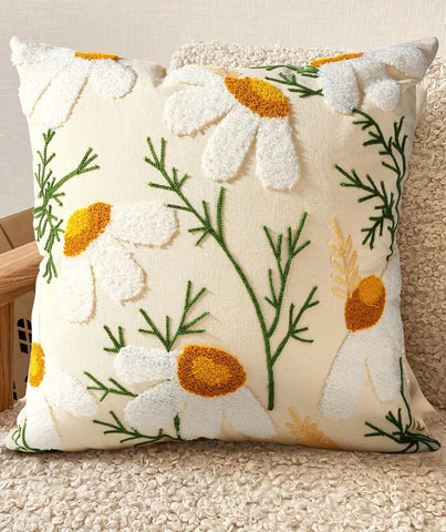 Embroidered Throw Pillow Cover - 18x18 Decorative Pillow Cover with Zipper Aesthetic Cute Design Boho Spring Summer