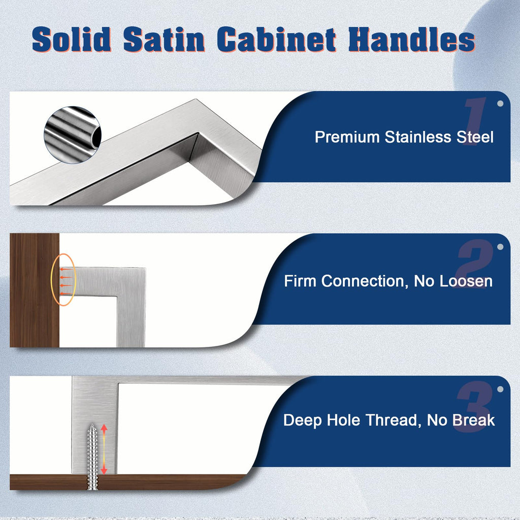 6 Pack 3-3/4 Cabinet Handles Brushed Nickel, Satin Stainless Steel Dresser Drawer Pulls, Square Vanity Cupboard