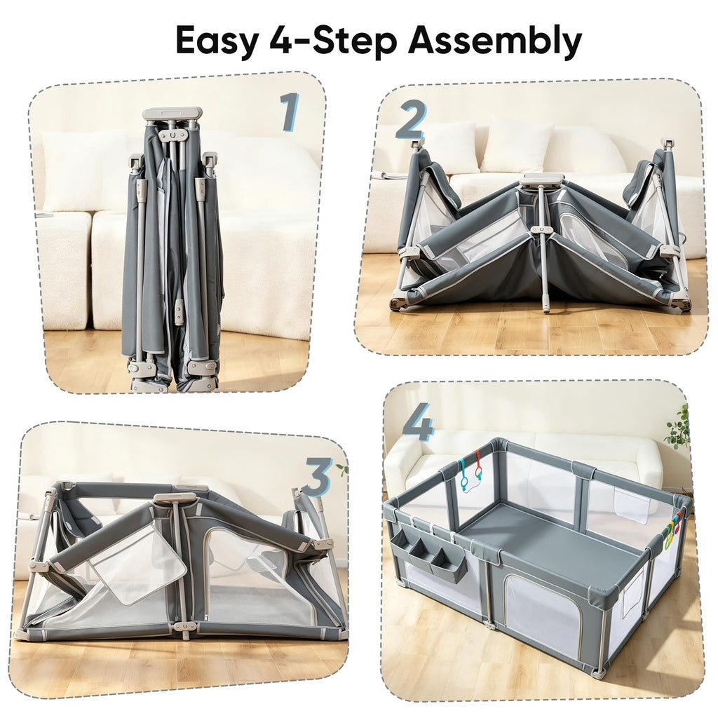 Foldable Baby Playpen 59x71 with Mat, Portable Play Yard