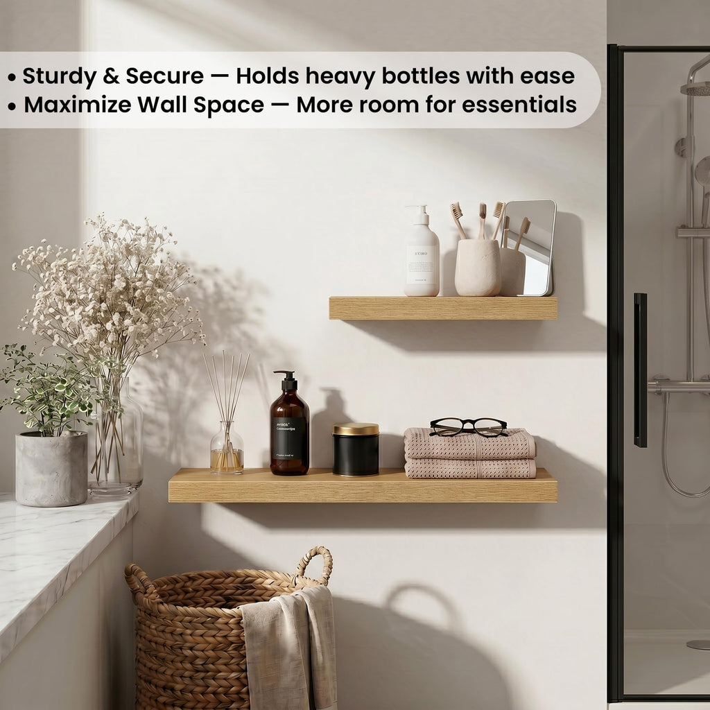24 Inch Floating Shelves - Deep Rustic Wooden Wall Shelves - Extra Deeper & Thicker Wall Mounted Storage Shelf