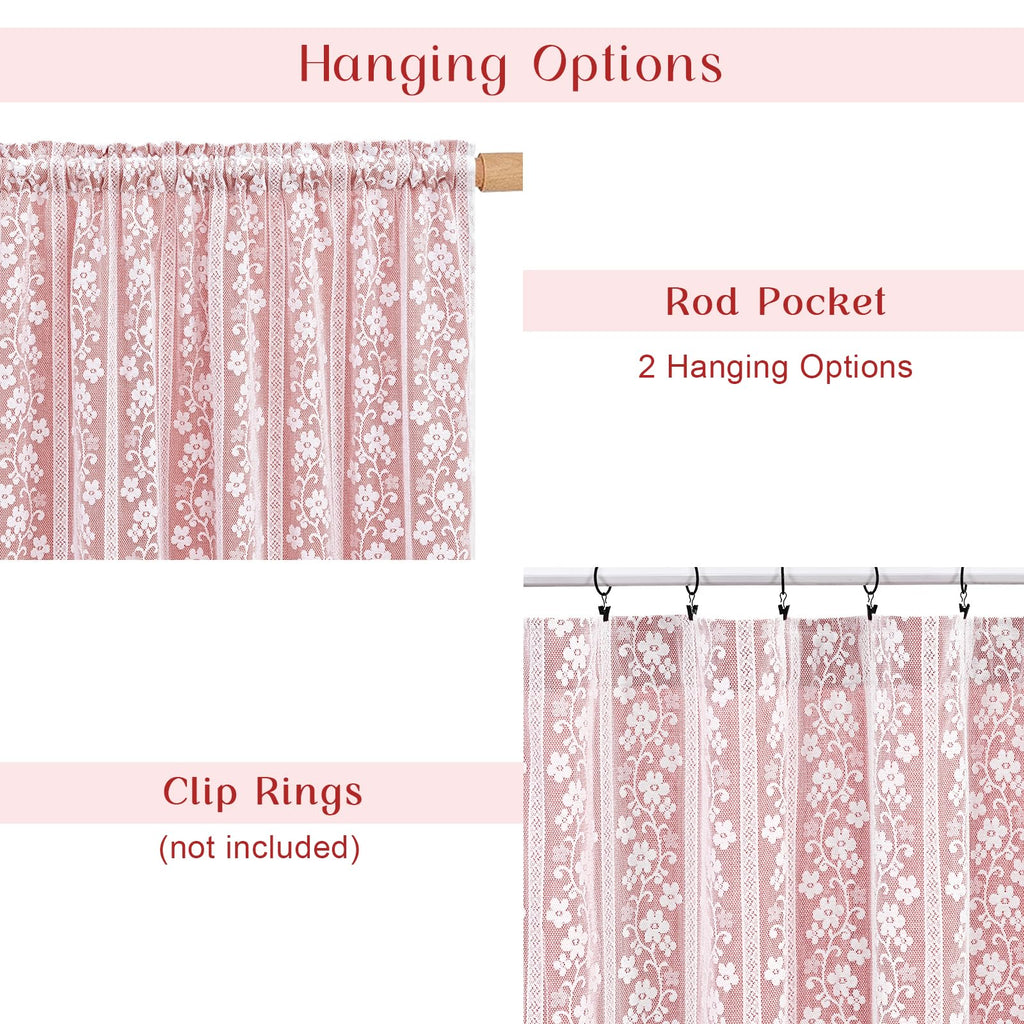 Linen Curtains Double Layers Curtains Farmhouse Window Curtain with Linen Lace, Light Filtering Curtain 63 Inch