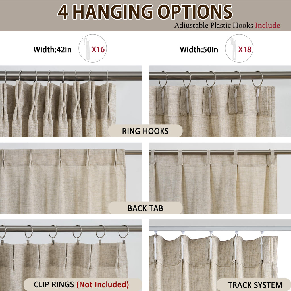 Beige Sheer Curtains 132 Inches Long with Pinch Pleat, Memory Trained Pleated Drapes Hooks Linen Textured Boho Extra