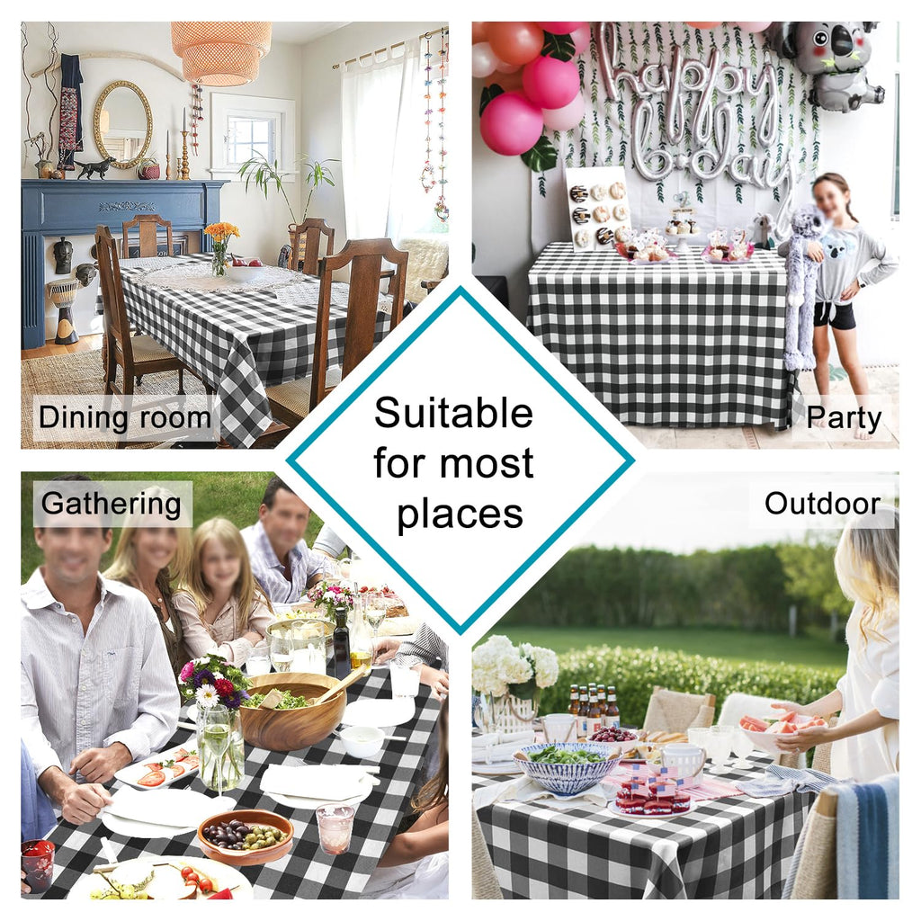 60 x 120 Inch Checkered Tablecloth Rectangle, Black and White
