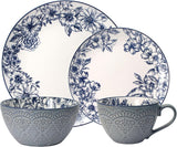 Gabriela Blue 16-Piece Dinnerware Set, Service for 4, Durable Stoneware Plates, Bowls