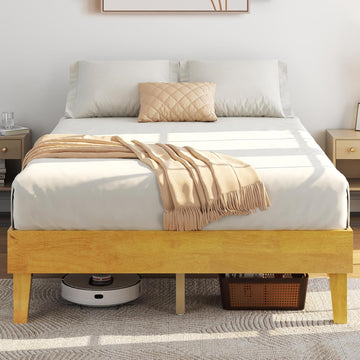 Solid Wood Platform Bed Frame Low-Profile Natural Wood