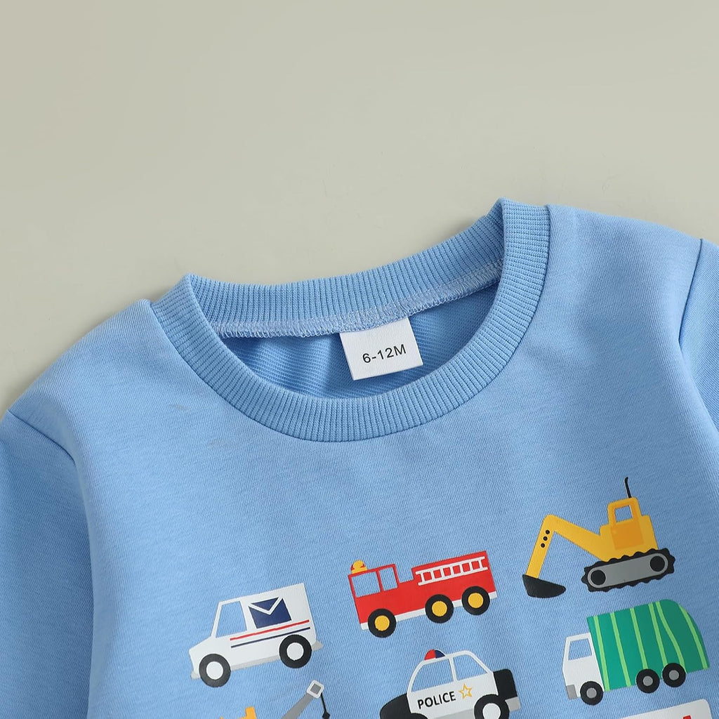 Baby Boy Fall Winter Clothes Toddler Kids Solid Outfits Vehicle Long Sleeve Sweatshirt Tops + Joggers Pants Set