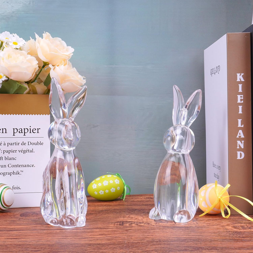 Easter Rabbit Statues, Elegant Bunny Figurines for Easter Decorations, Clear Rabbits Figurines Decor Table - Set of 2