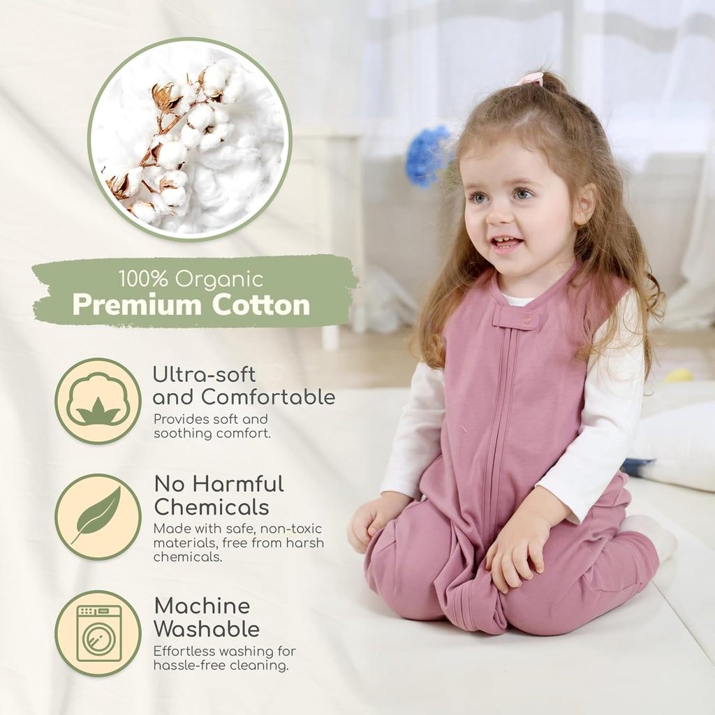 Organic Cotton Toddler Sleep Sack with Feet 1.0 TOG Wearable Blanket Pack