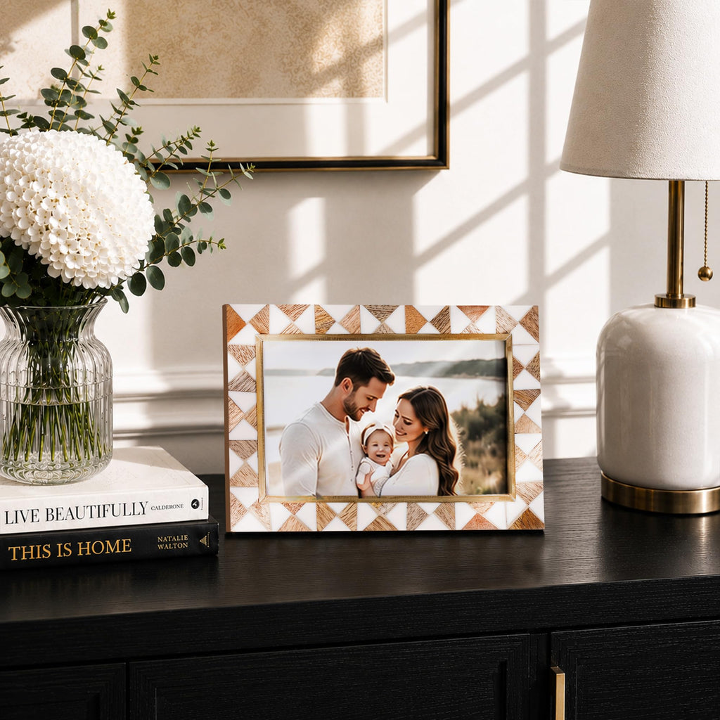 Handmade 5x7 Resin Inlay & Wood Picture Frame Brass