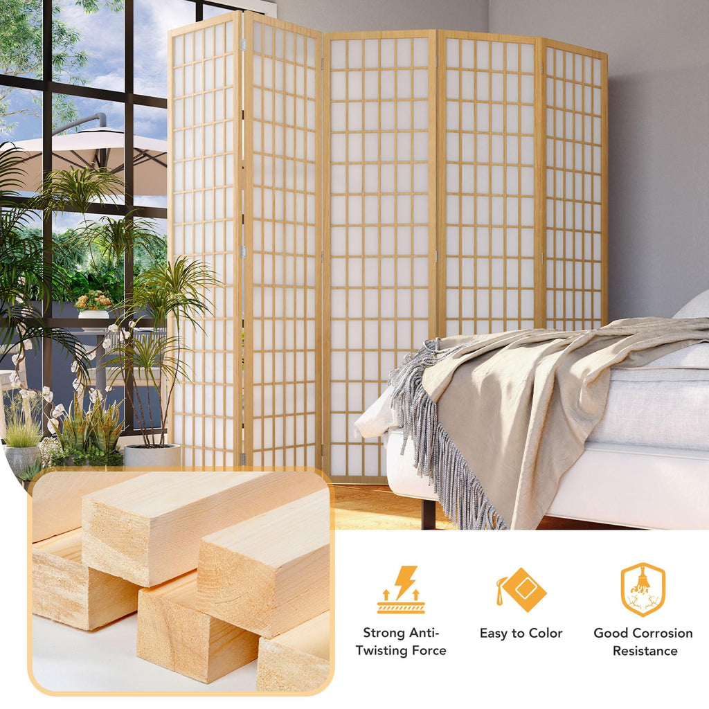 6ft Japanese Room Divider Wall, 8-Panel Shoji Privacy Screen 138" W