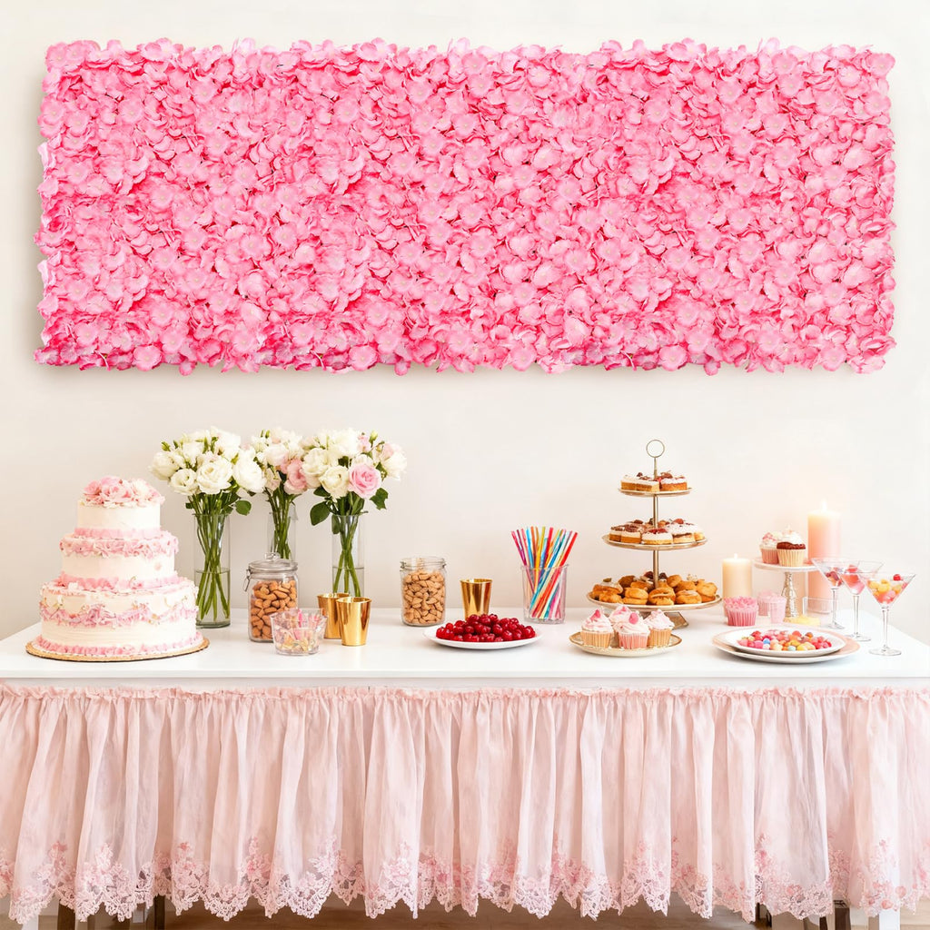 4 Pack 24"x16" Flower Wall Panel Set, Artificial Flower Backdrop, 3D Silk Pink Hydrangea Floral, Wall Decorative Faux