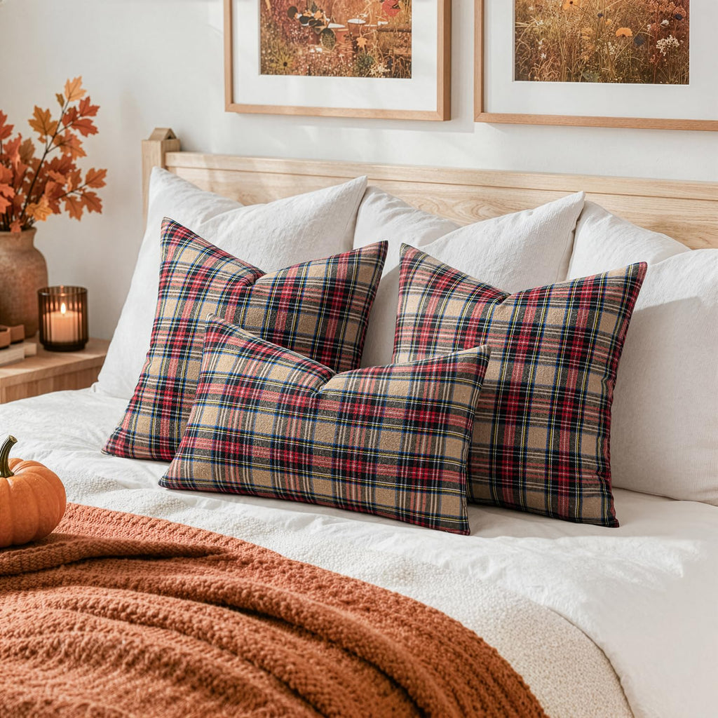 Fall Plaid Pillow Covers Scottish Tartan 24x24 Khaki