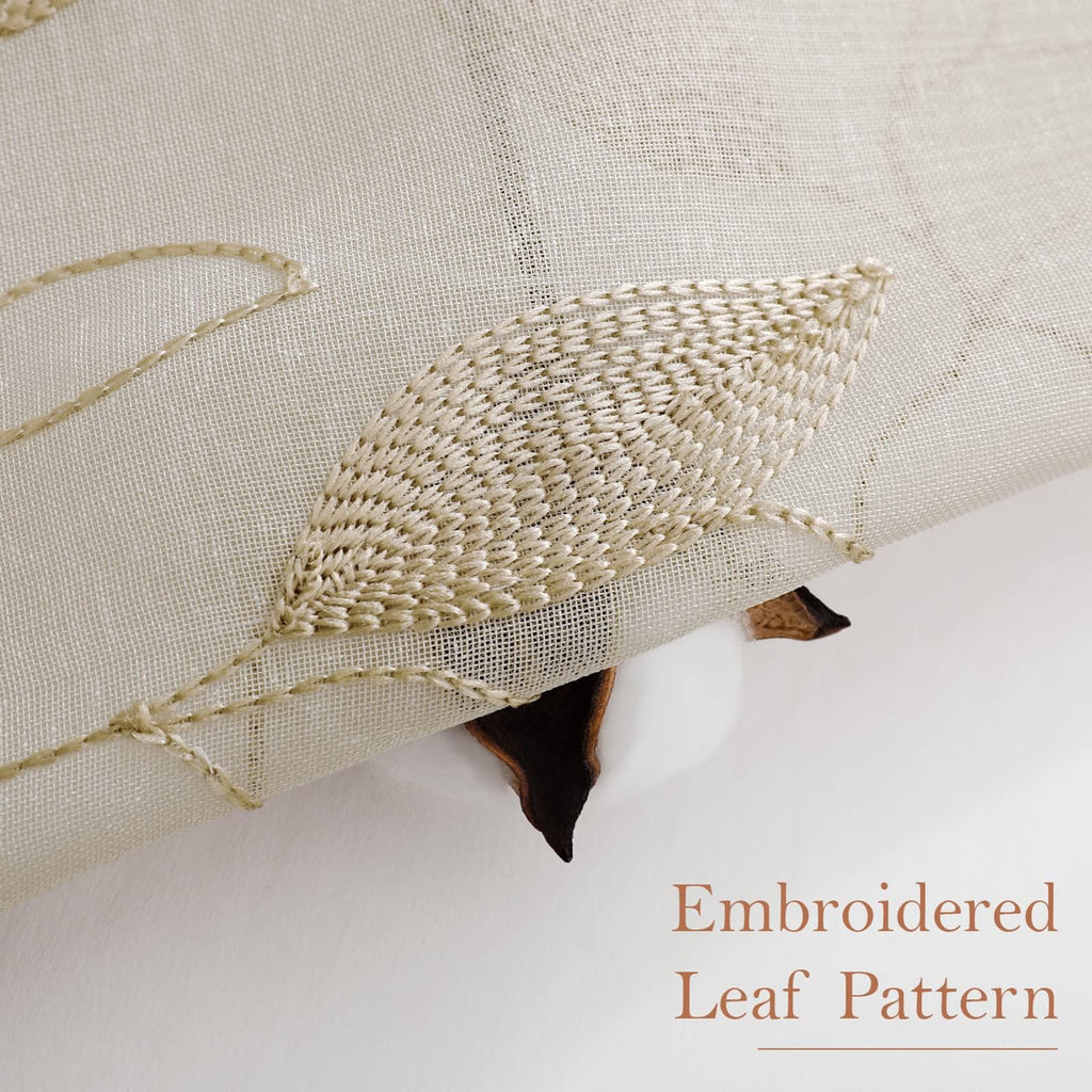 Taupe Sheer Curtains Leaf Embroidered, 52x84 Inch, 2 Panels