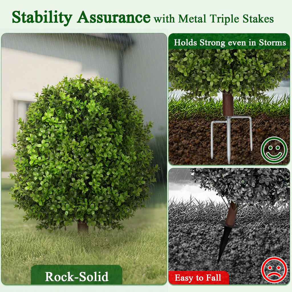 Artificial Boxwood Topiary Trees for Outdoor with LED String Lights, 2 Pack