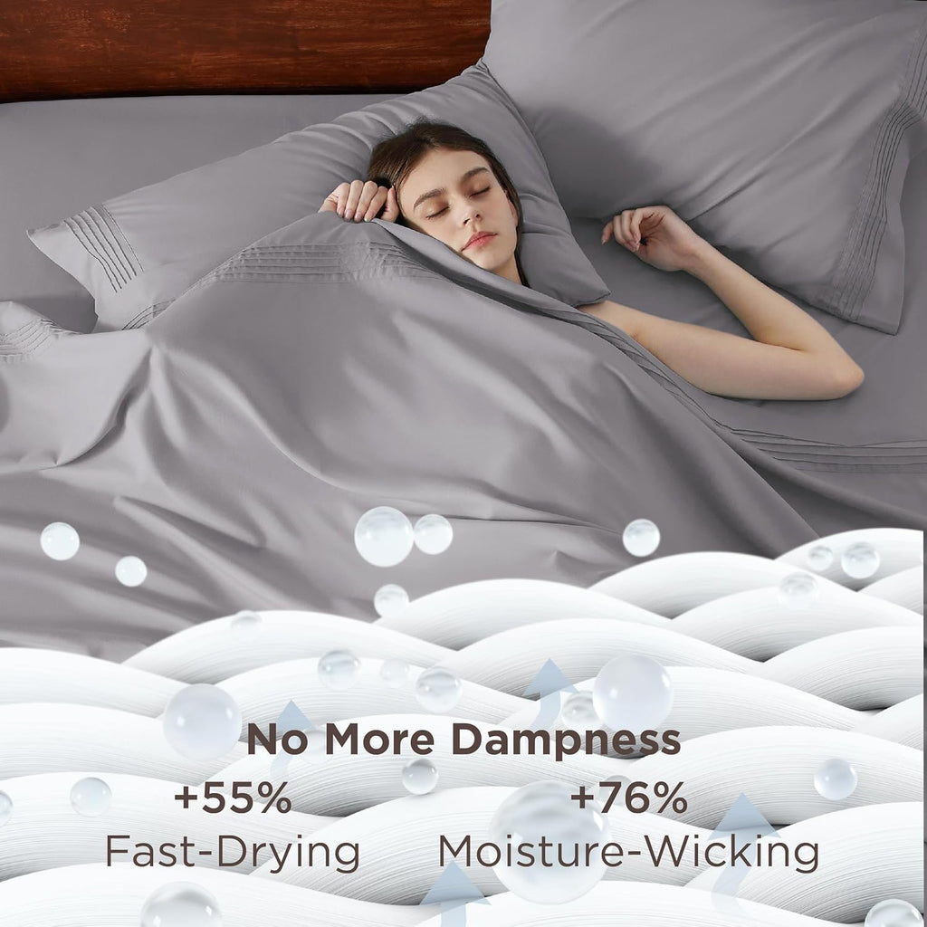 Deep Pocket King Sheet Set - Fits Mattresses Up to 21 Inches Thick - 4 Piece GentleSoft Bed Sheets, Moisture Wicking