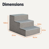 Dog Steps, 14.4" H, 3-Step Pet Stairs with Non-Slip Bottom for Bed Couch and Sofa, Indoor Dogs and Cats, Grey