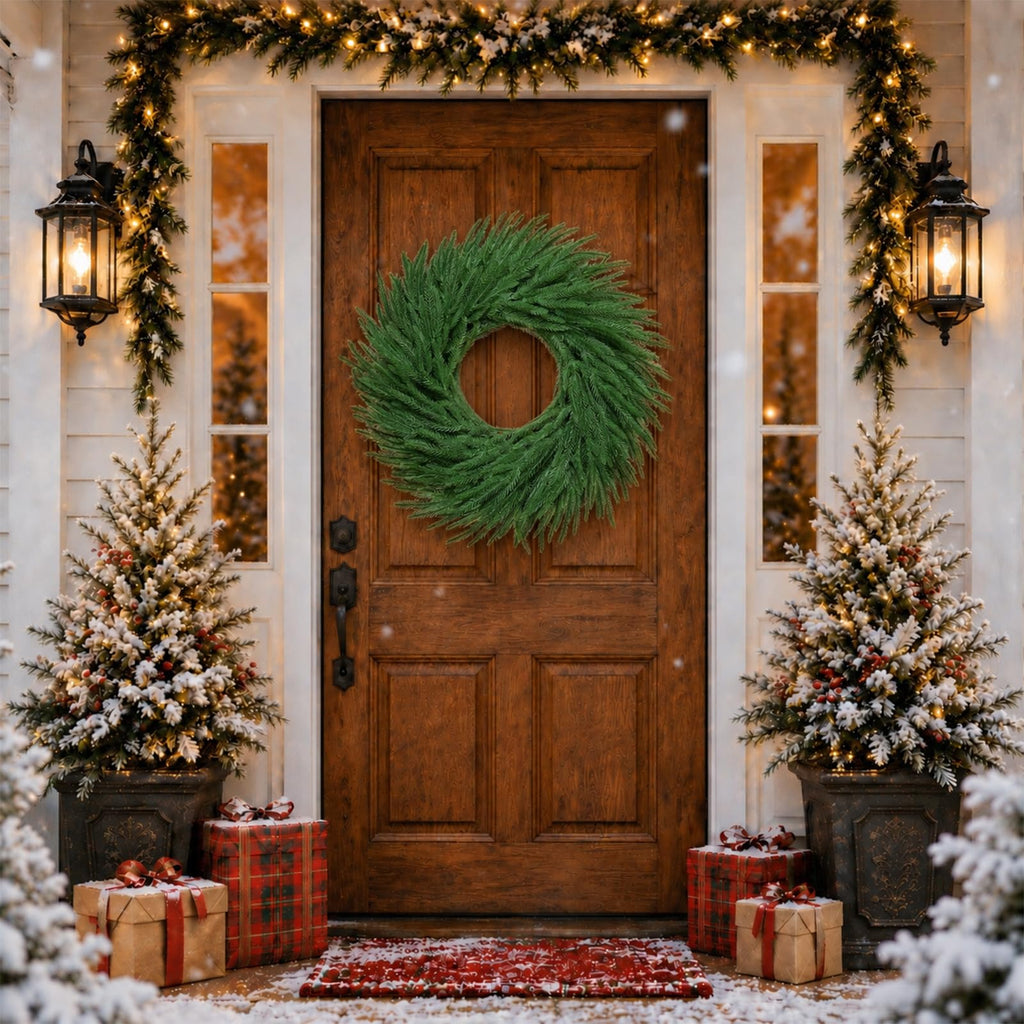 24" Christmas Wreaths for Front Door with Green Norfolk Pine