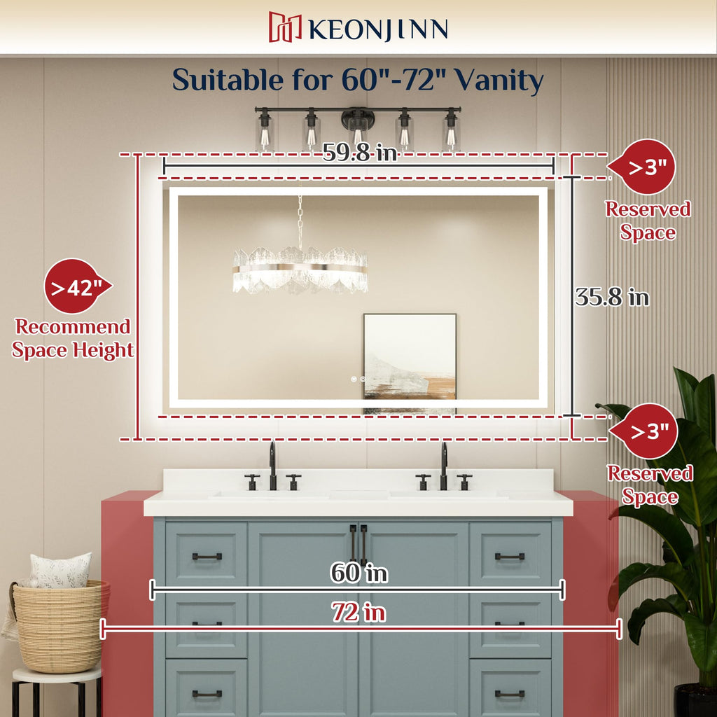 60x36 Inch LED Bathroom Mirror with Lights, Frontlit & Backlit