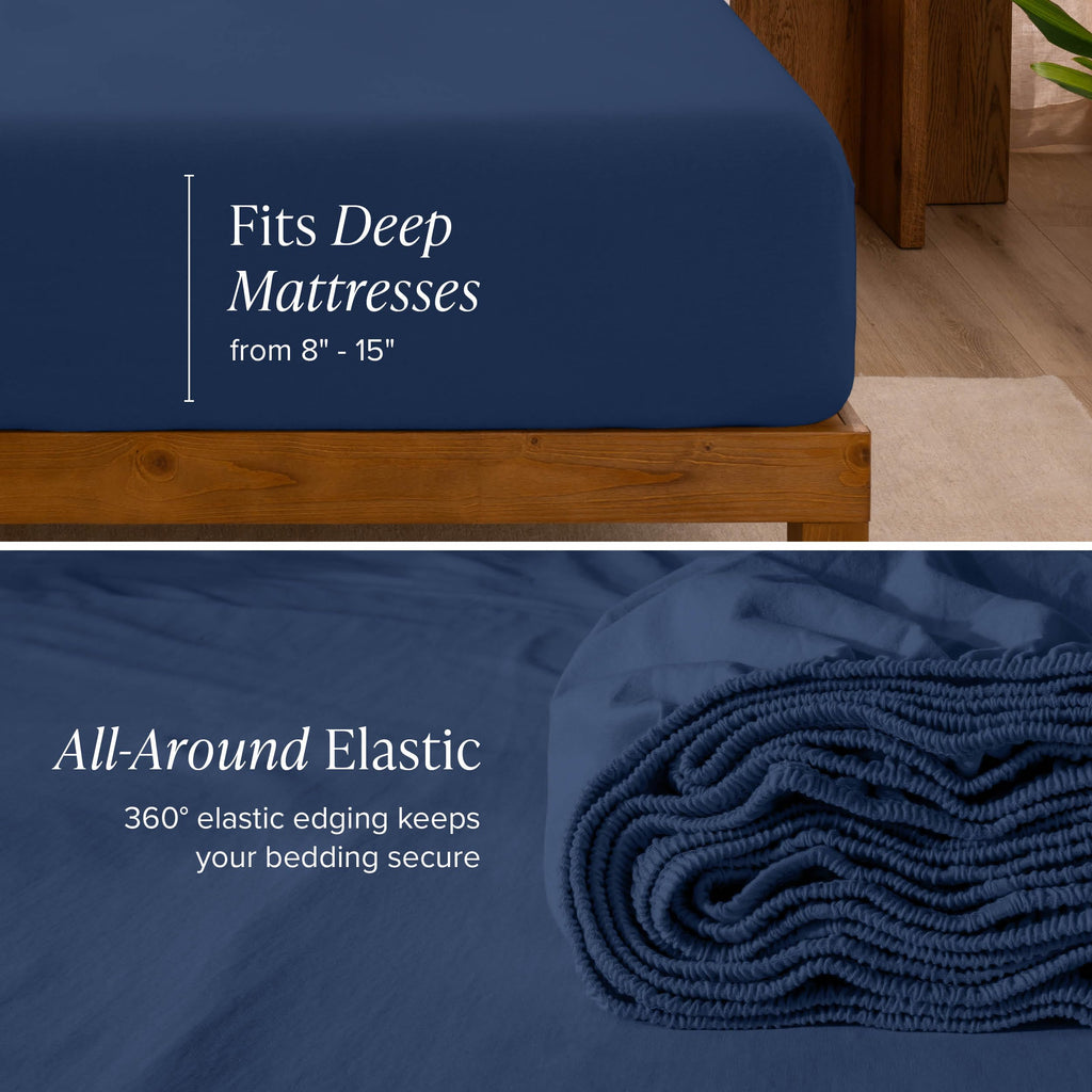 100% Organic Cotton Jersey Sheet Set (, Dark Blue)