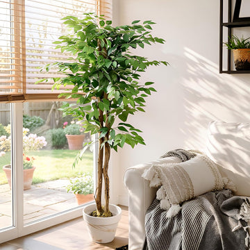 Ficus Tree Artificial 6 Feet, Tall Faux Tree in Pot, Fake Floor Plant with Realistic Tree Branch & Silk Leaves Indoor
