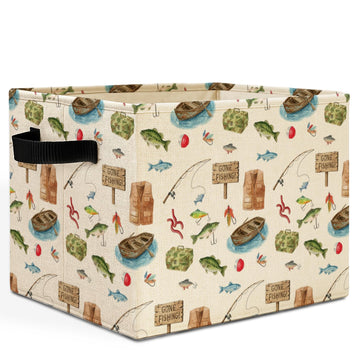 Fishing Boys Room Storage Bins Box with Handles, Fish Fishing Lover Gifts Laundry Basket Hamper Collapsible Clothes