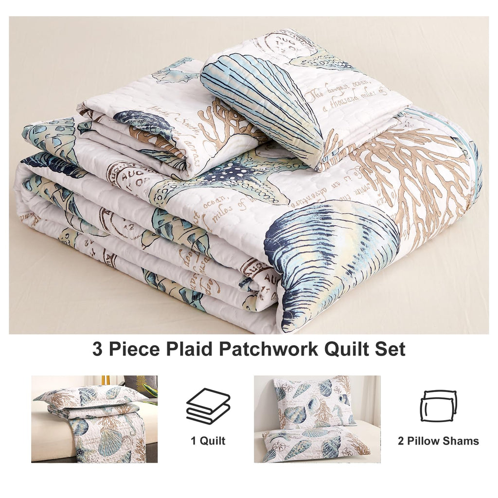 Coastal Quilt Set Beach Themed Bedding Summer Quilts Set Lightweight Reversible Bedspread Coverlets