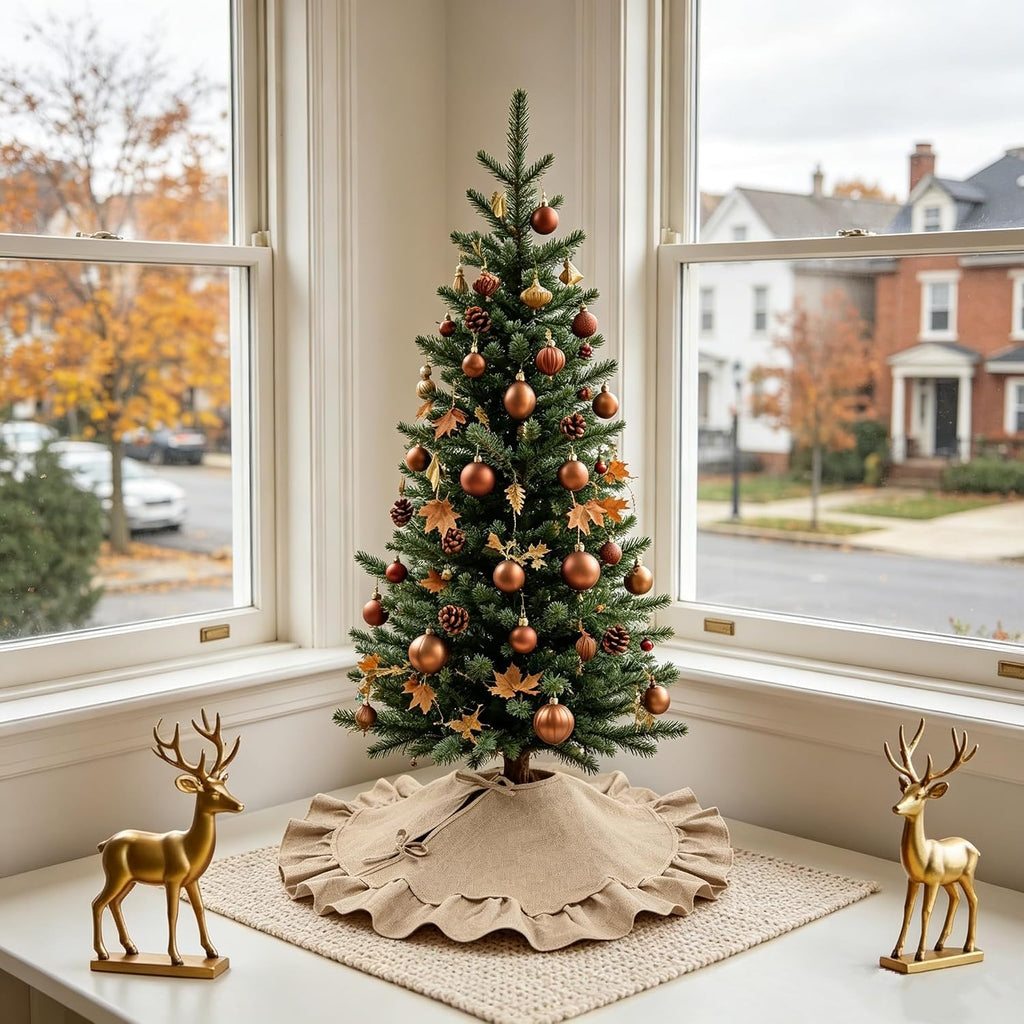 24 Inch Burlap Tree Skirt for 2-3 Ft Tabletop Trees