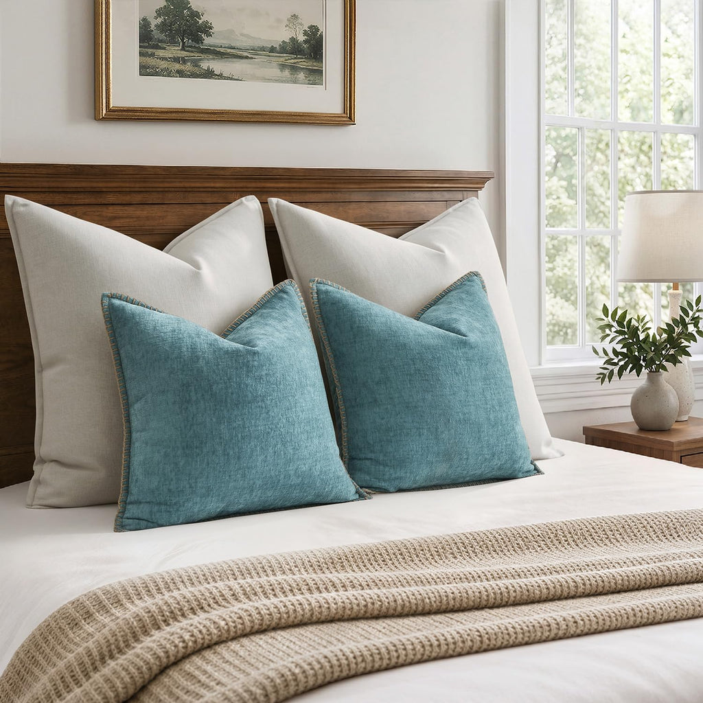 Decorative Couch Throw Pillow Covers 20x20 Inch Coastal Aqua Blue