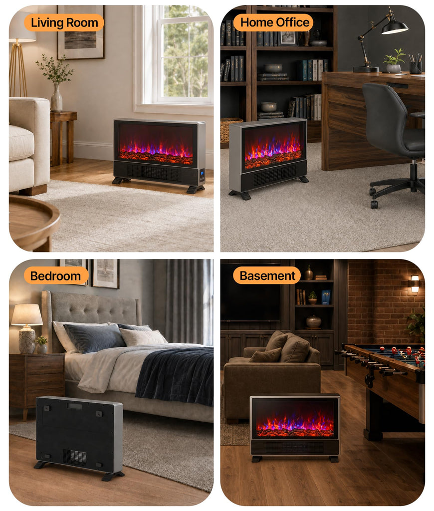 23.6-Inch Freestanding Electric Fireplace Heater with 3D Flame Effect