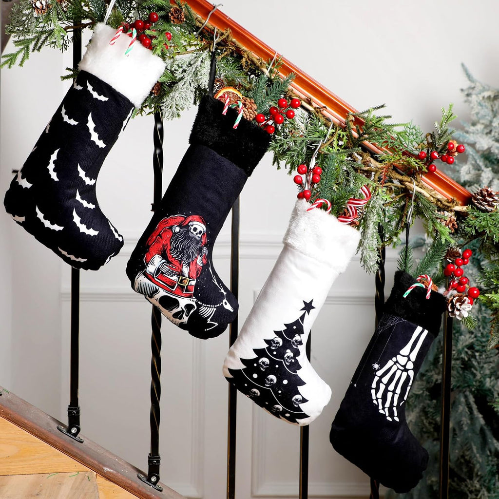 Christmas Stockings, Scary Theme Goth Plush - Set of 4