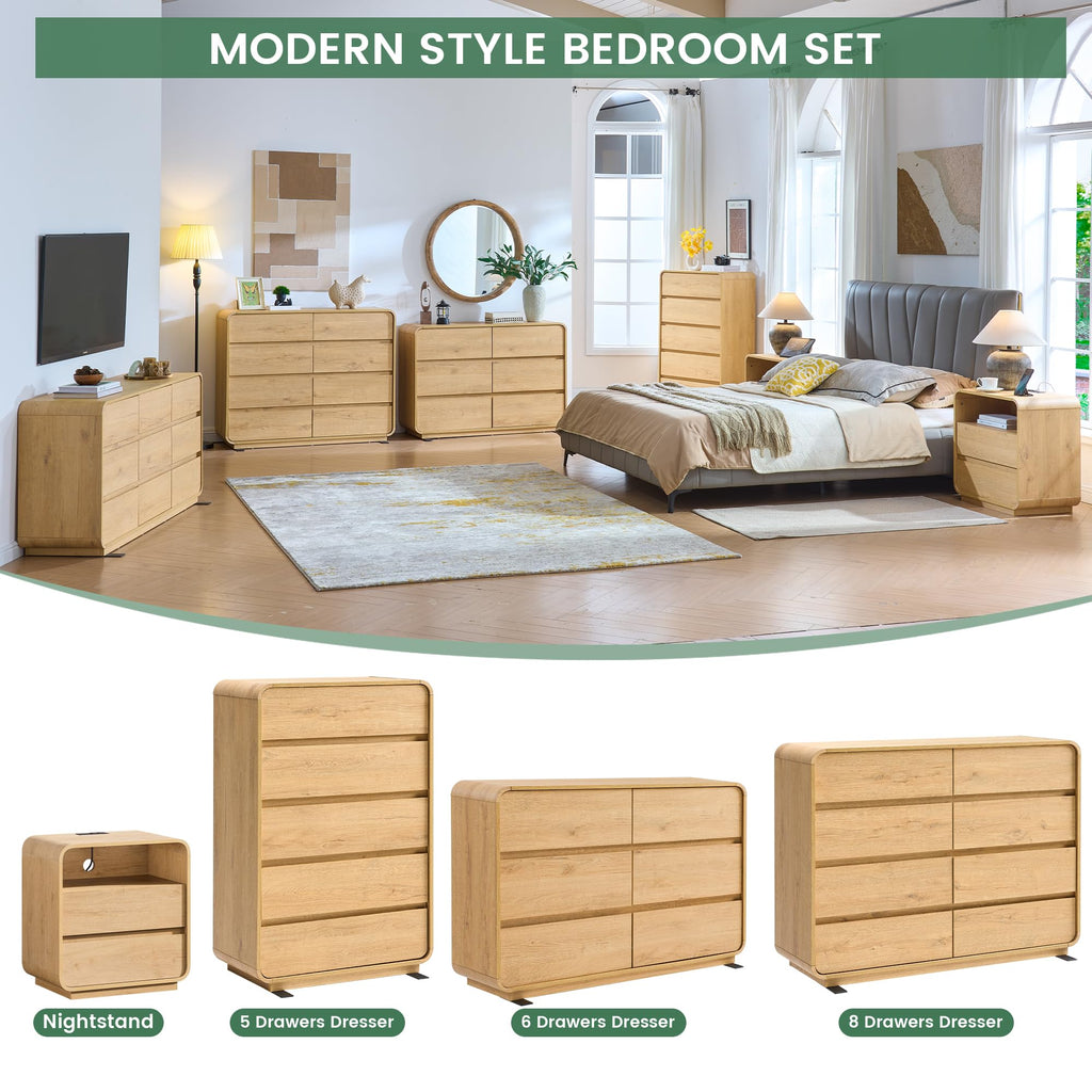 Natural with 8 Drawers, FarmhouseDresser, Rustic Drawers, Storage Closet, Chest of Drawers Handleless Design, Living