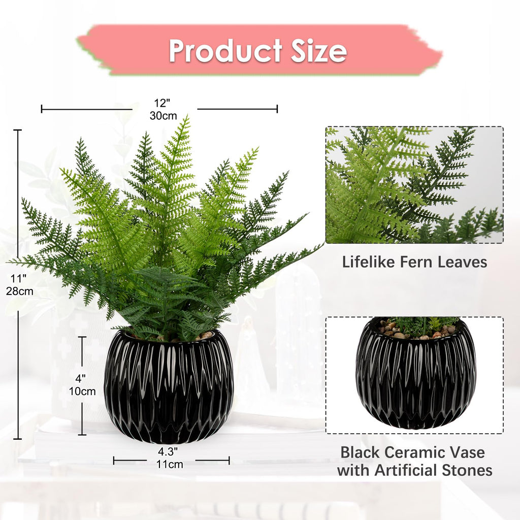 Faux Plant Indoor in Ceramic Pot 11" Artificial Potted Fern Fake House Plants for Desk Office Bathroom Garden