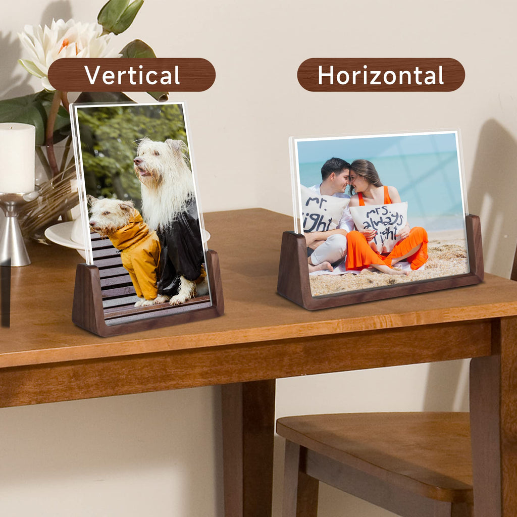 4x6 picture frames, Solid Rustic Wooden Photo Frames with Walnut Wood Base and High Definition Acrylic Glass Covers