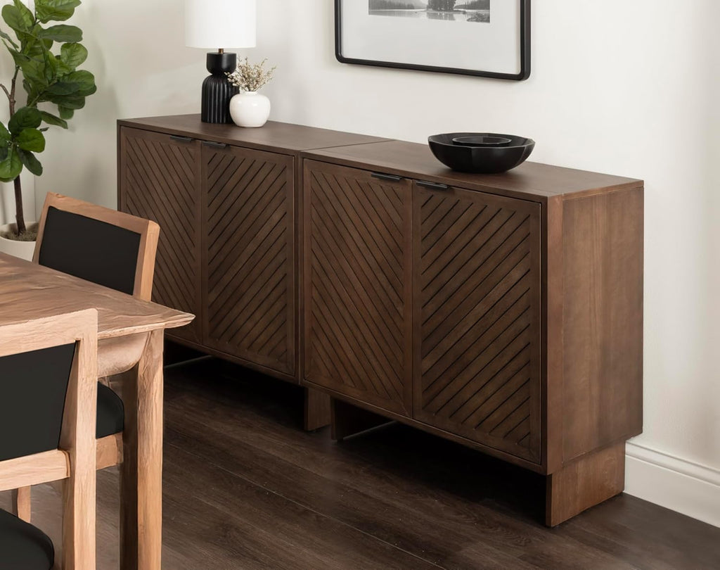 Mezzeta Modern Two-Door Chevron Slatted Wood Floor Storage Cabinet, 30 x 15 x 30, Natural Wood, Transitional Living