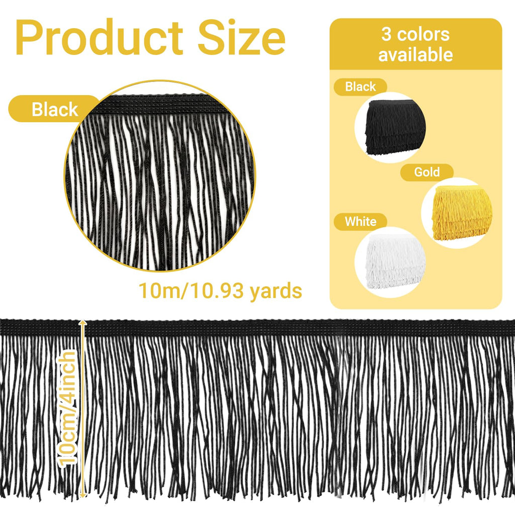 4 Inch Black Chainette Fringe Trim Polyester Ribbon 10 Yards