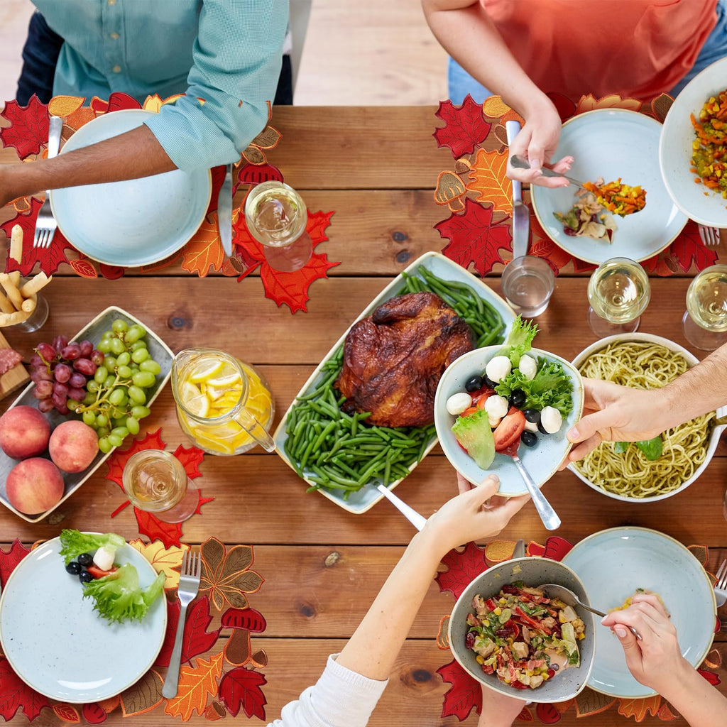 12 Pcs Fall Thanksgiving Placemats and Coaster Set of 6, 11 x 17 in