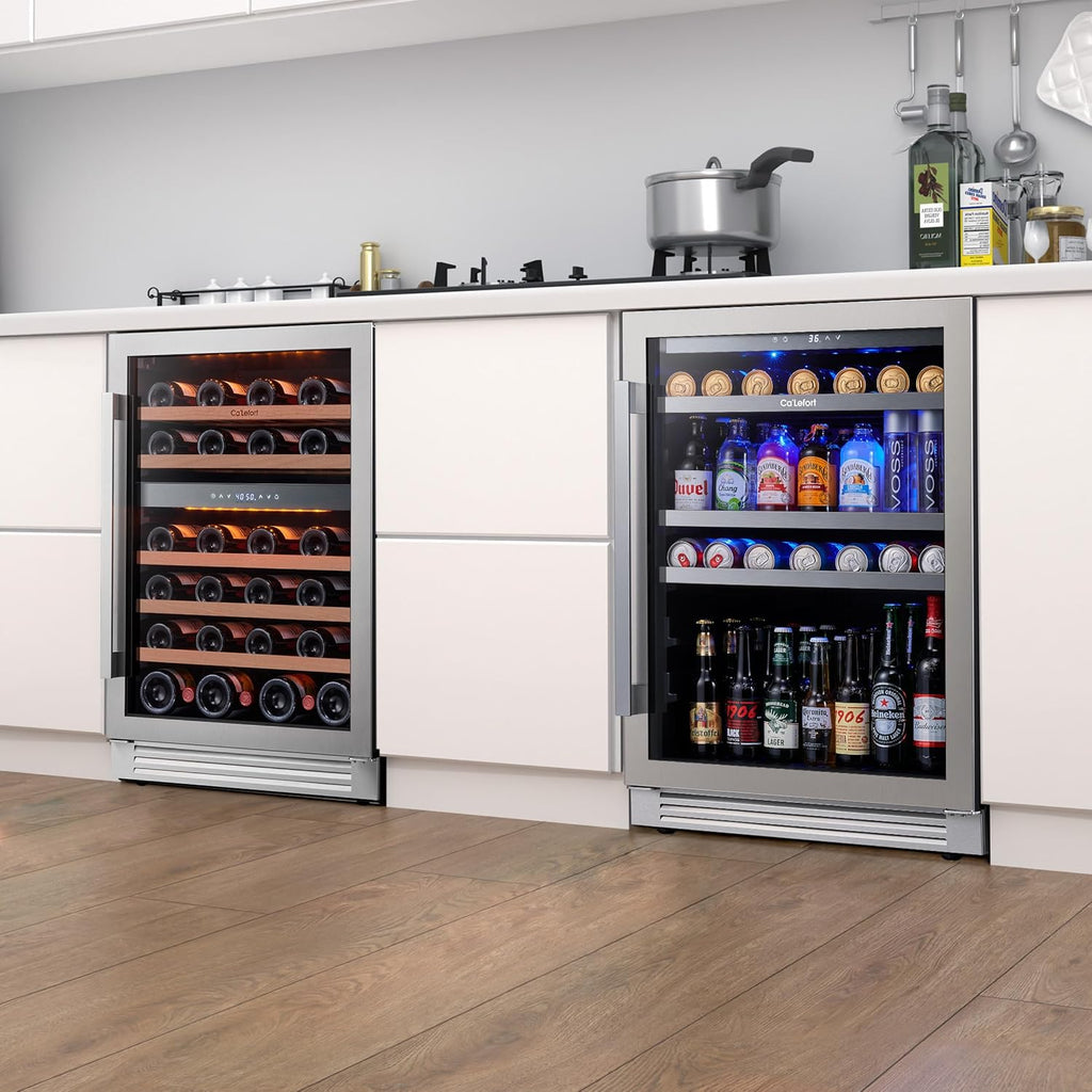 Wine Beverage Refrigerator Bundle - 48 Inch 34-65°F Drink Fridge Glass Door, 3 L