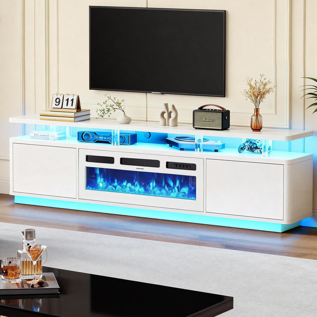 80" Fireplace TV Stand for TVs UP to 90", Entertainment Center with 36" Fireplace & Double LED Lights, TV Console