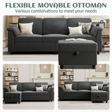 Convertible Sectional Sofa Couch, 3 Seat L Shaped Sofa with Removable Pillows Soft Corduroy Fabric Small Couch Mid