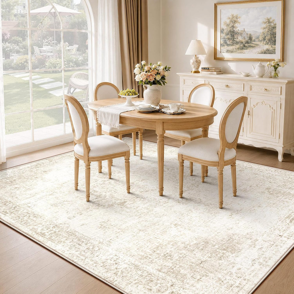 Area Rugs : Washable Vintage Boho Medallion Non Slip Low Pile Rug Soft Retro Distressed Stain Resistant Indoor