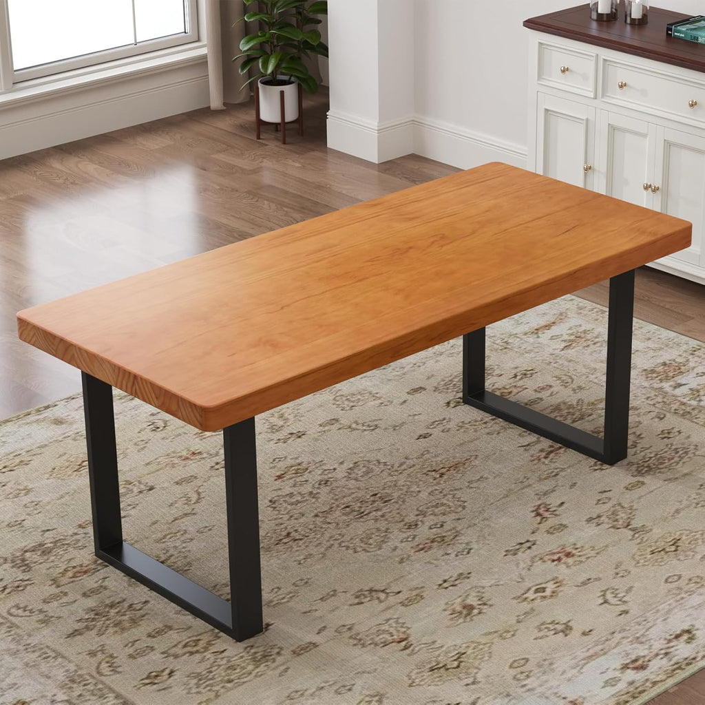 Minimalist Solid Wood Dining Table with Sturdy Metal Base - Easy Assembly, Versatile Design for Dining Rooms, Living