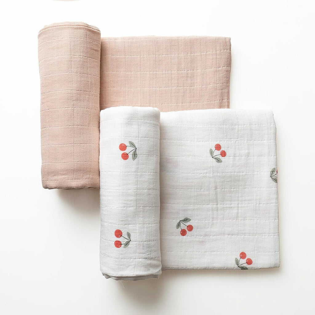 Certified Organic Muslin Swaddle Blankets, 2 Pack Baby Receiving Blankets, Soft Breathable Cotton Swaddles
