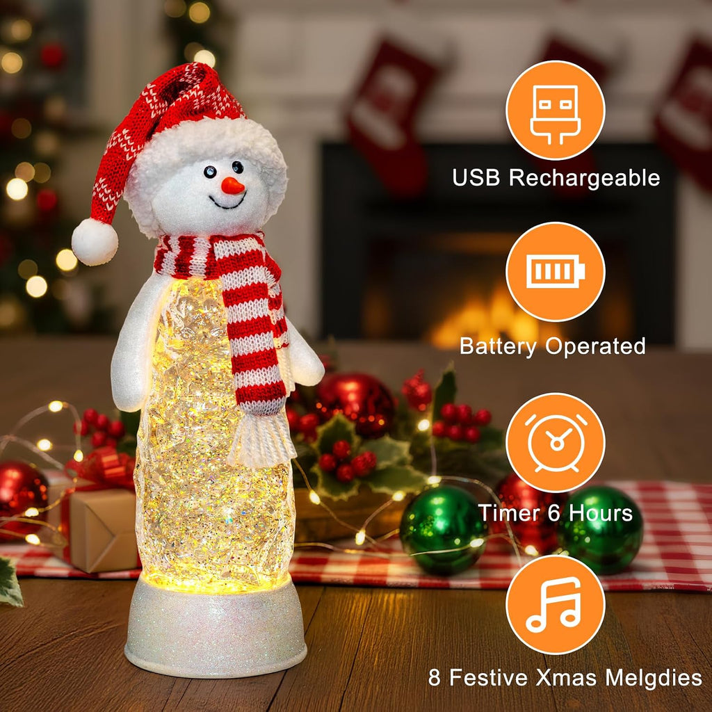 Christmas Snowman Snow Globes Lantern Musical Lighted Water Lantern Snow Globe Swirling Glitter Snowglobes with 6H
