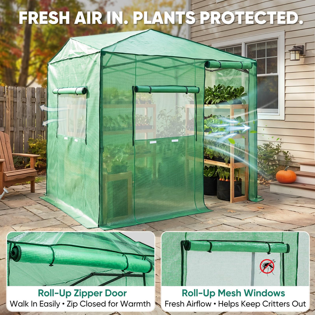 6x8 Easy Setup Pop Up Greenhouse, Side Door Design, Clear/Green