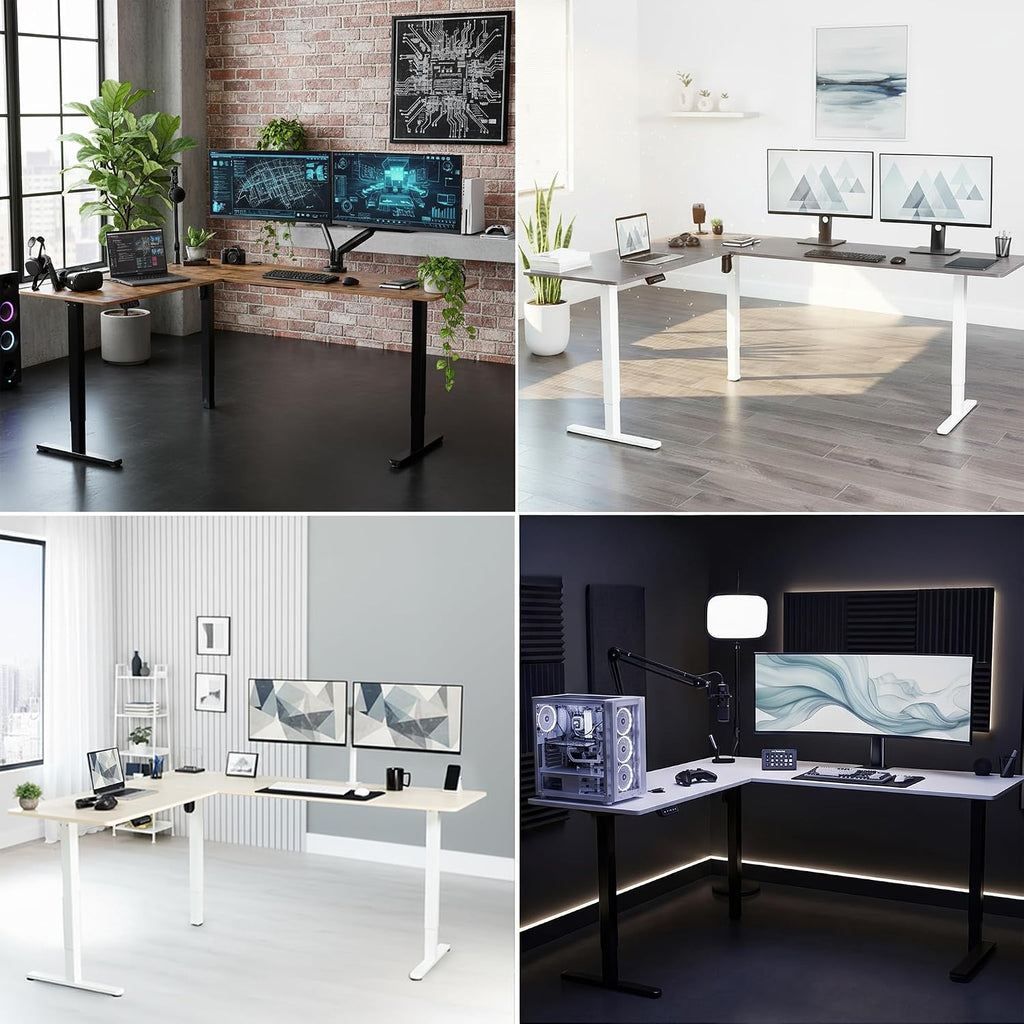 Black 63 x 55 in Corner Standing Desk, DESK-E3CTB | Electric, Holds 225 lbs, Reversible L-Shaped Table, Sit Stand