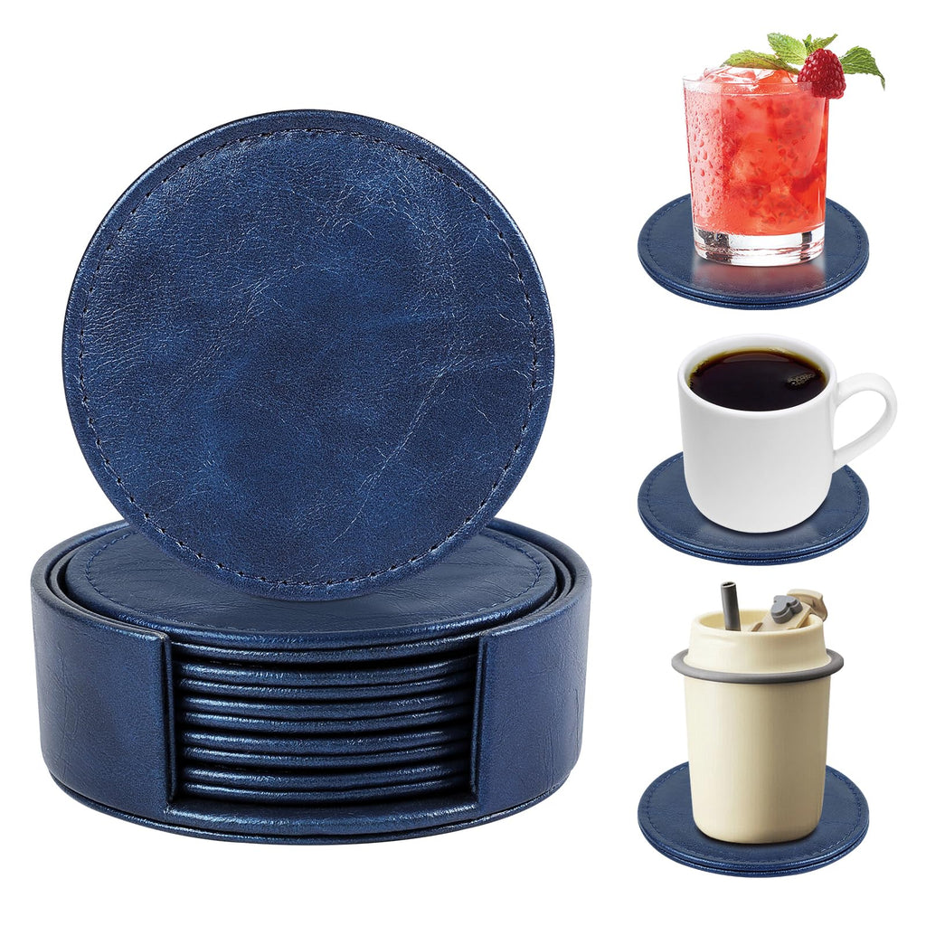 Leather Coasters Set of 6 with Holder, Tabletop Protection, Coffee Table & Bar Decoration, Modern-Style Drink
