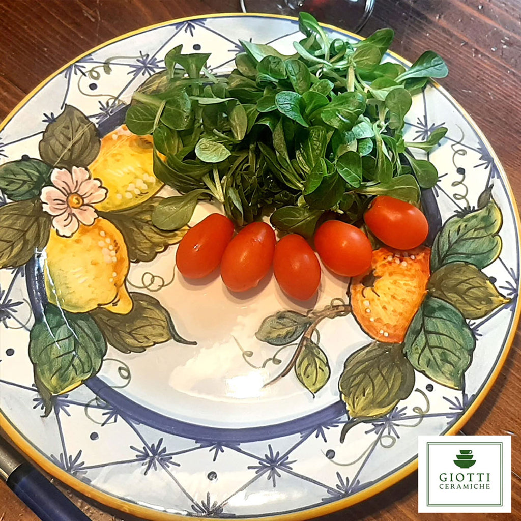 Hand-Painted Italian Ceramic Dinnerware Set - Service for 4 - Vibrant Ischia Lemon Design - Authentic Tuscan Pottery