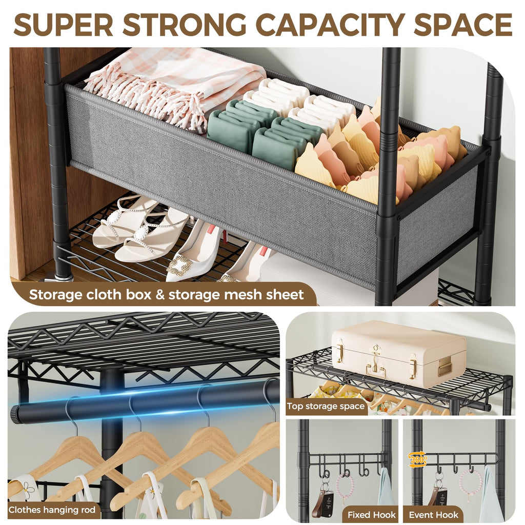 Heavy Duty Rolling Clothes Rack Wheels Portable Metal Garment Rack